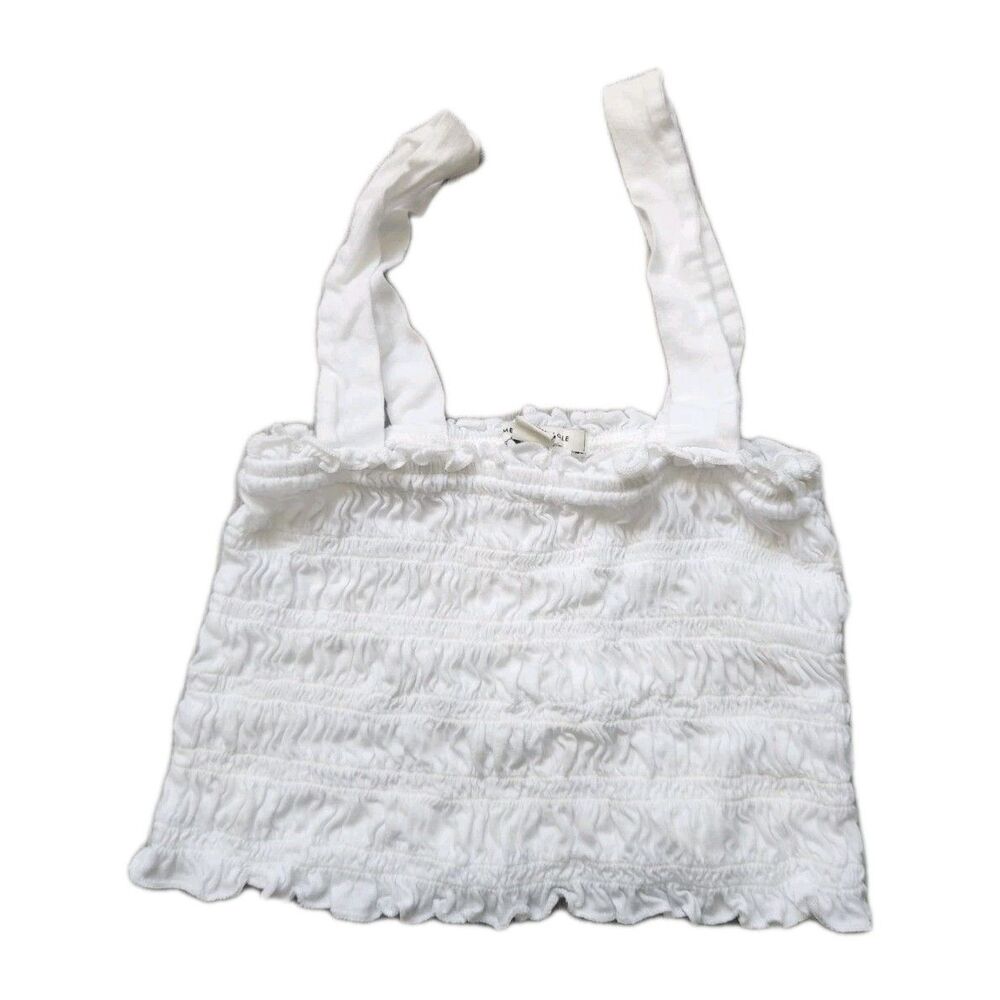 American Eagle Smocked Tank Top White Ruffle Strap Stretch Crop XS EUC